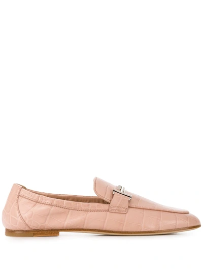 Tod's Crocodile-printed Leather Loafers In Light Pink