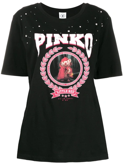 Pinko X Lucia Heffernan Embellished Logo Print T-shirt In Black
