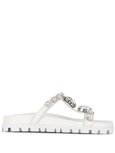 Miu Miu Crystal Embellished Strappy Sandals In 白色