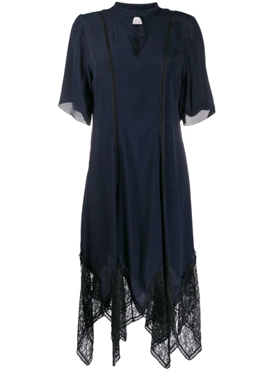 See By Chloé Asymmetric Lace Trim Dress In Blue