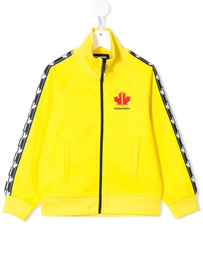 Dsquared2 Logo Tape Zip-up Sweatshirt In Yellow