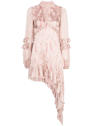 Alexis Liora Asymmetric Paisley Ruffle Dress In Pink