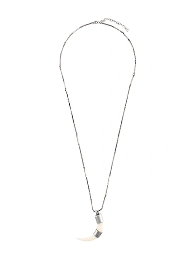 Saint Laurent Bone Motif Pendant Necklace In Silver
