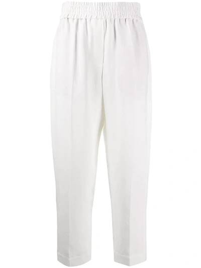 Brunello Cucinelli Cropped Stripe Detail Trousers In White