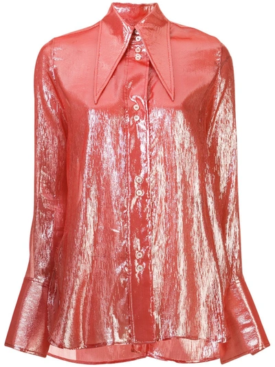 Ellery Metallized Pointed-collar Shirt In Red