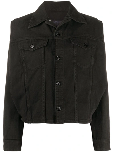 Mm6 Maison Margiela Side Slit Denim Jacket In Black