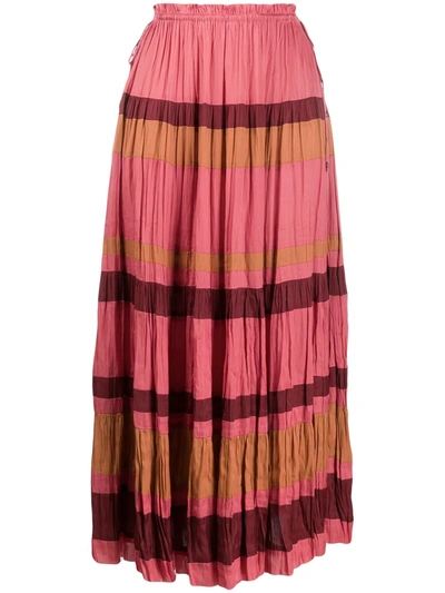 Ulla Johnson Striped Pleated Midi Skirt In Cerise