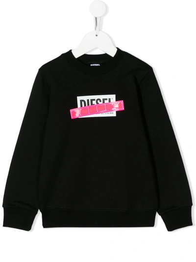 Diesel Kids' Logo Stripe Print Sweatshirt In Black