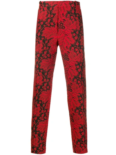 Alexander Mcqueen Floral Jacquard Trousers In Red