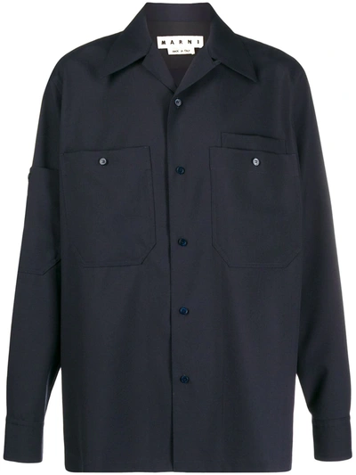 Marni Button Up Collared Shirt In Blue