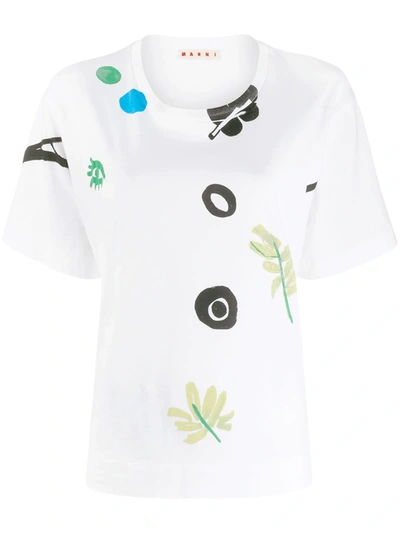 Marni Floral Motifs Short-sleeved T-shirt In White