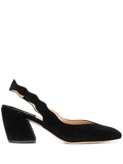 Chloé Laurena Scalloped Suede Slingback Pumps In Black