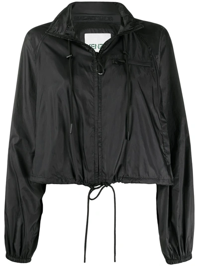 Kenzo Cropped Drawstring Hooded Jacket In Black
