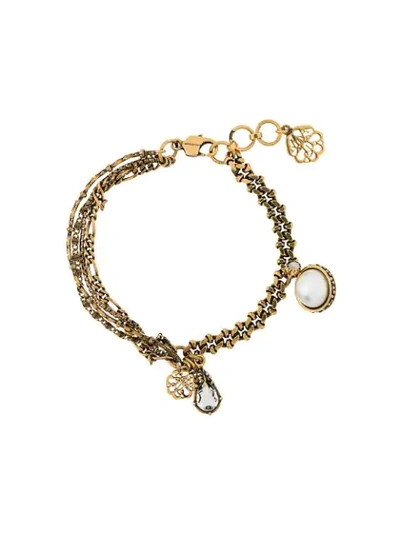 Alexander Mcqueen Multiple Chains Charms Bracelet In Gold