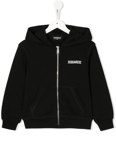 Dsquared2 Kids' Icon Zip-up Cotton Hoodie In Black