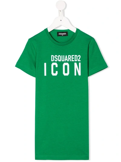 Dsquared2 Teen Icon Cotton T-shirt Dress In Verde