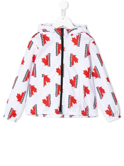 Dsquared2 Kids' Maple Leaf-print Hooded Jacket In White