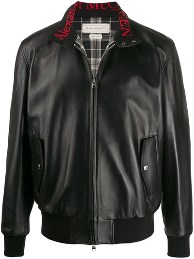 Alexander Mcqueen Lambskin Zipped Bomber Jacket In Black