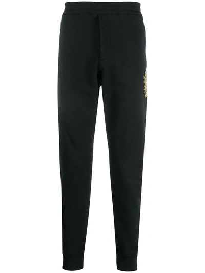 Alexander Mcqueen Beaded Logo Patch Track Trousers In Black