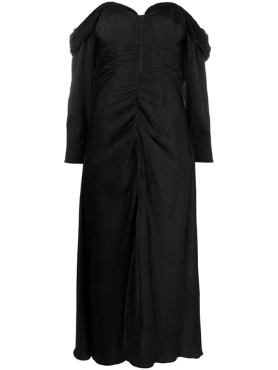 Self-portrait Dot Jacquard Off-shoulder Dress In Black