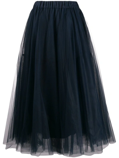 P.a.r.o.s.h Tulle Midi Skirt In Blue