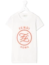 Fendi Kids' Girl's Short-sleeve Large Logo T-shirt In Gesso