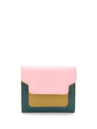 Marni Colour Blocked Foldover Wallet In Pink