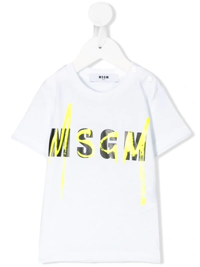 Msgm Babies' Logo Print T-shirt In White