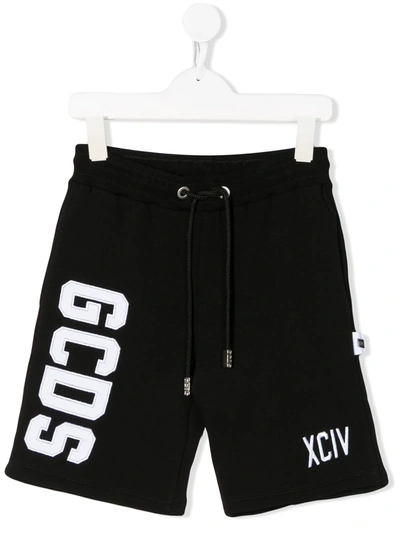 Gcds Kids' Logo Print Jersey Shorts In Nero