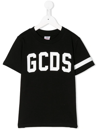 Gcds Kids' Black Cotton T-shirt In Nero