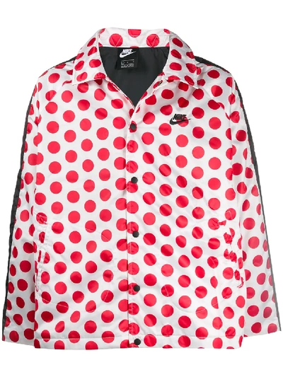 Nike Logo Embroidered Dotted Jacket In White