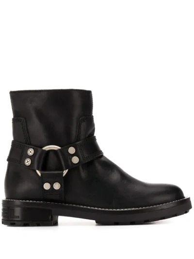 Diesel Harness Ring Logo Embossed Boots In Black