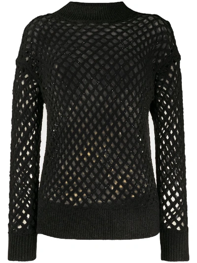 Fabiana Filippi Long Sleeve Fishnet Knit Top In Grey