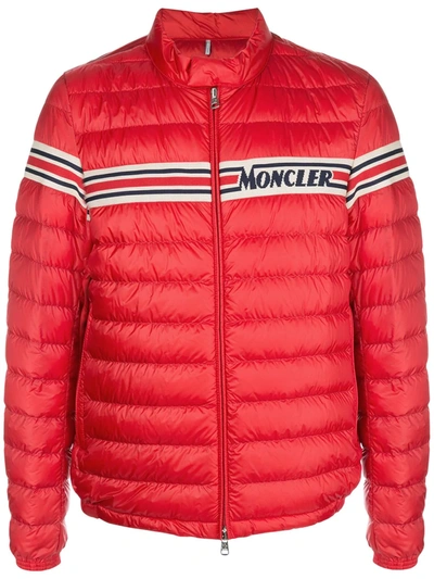 Moncler Padded Logo Stripe Jacket In Red