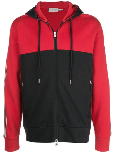 Moncler Colour Blocked Zipped Hoodie In Red