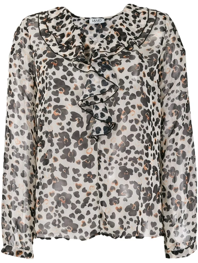 Liu •jo Floral Pattern Ruffled Blouse In White