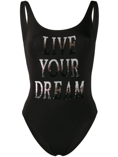 Alberta Ferretti Live Your Dream Slogan Swimsuit In Black