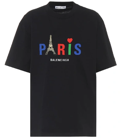 Balenciaga Paris Print Cotton Jersey T-shirt In Black