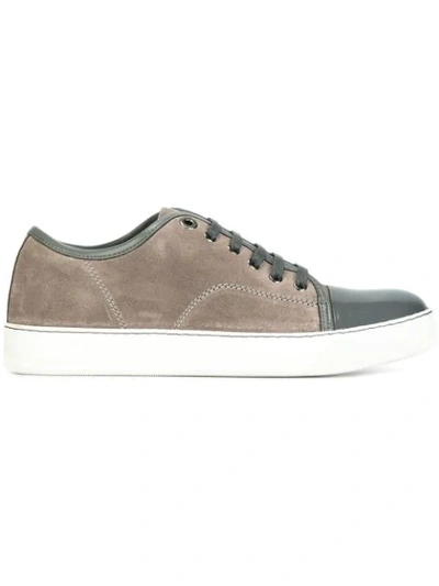 Lanvin Suede & Leather Low Top Sneakers In Grey