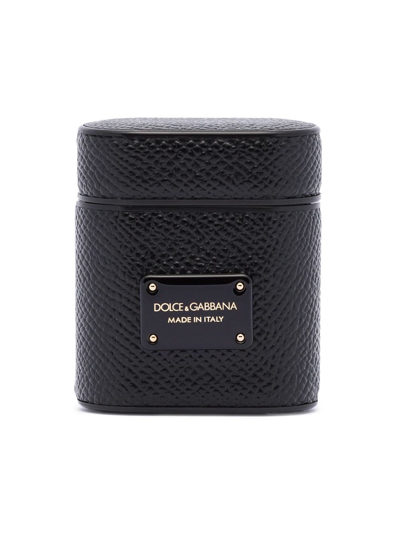 Dolce & Gabbana Logo-print Leather Airpods Case In Black