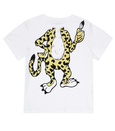 Stella Mccartney Kids' Leopard Printed Organic Cotton T-shirt In White