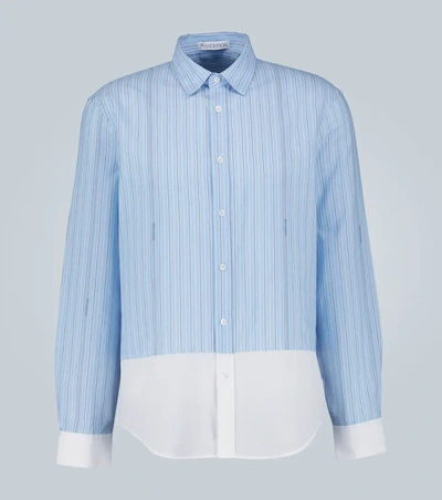 Jw Anderson Logo Striped Cotton Poplin Shirt In Blue