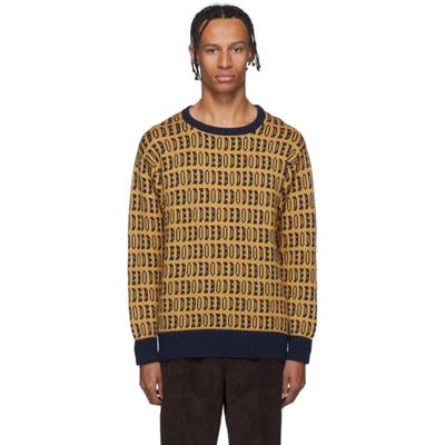 Bode Jacquard Signature Sweater In Blue,yellow