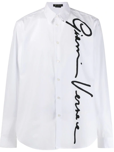 Versace Cotton Shirt With Embroidery In White