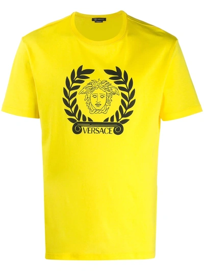 Versace Cotton T-shirt With Medusa Logo In Yellow