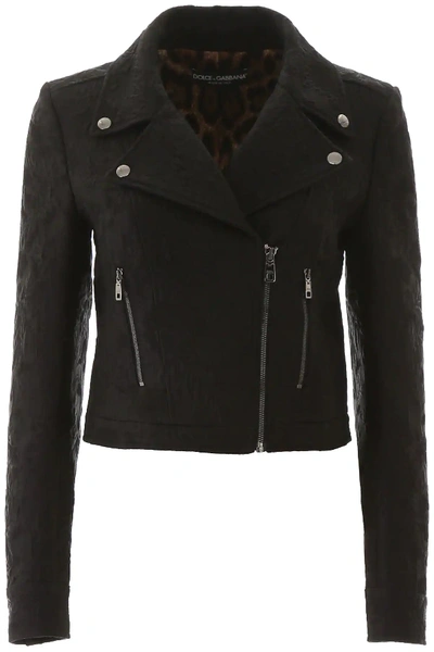 Dolce & Gabbana Jacquard Biker Jacket In Black