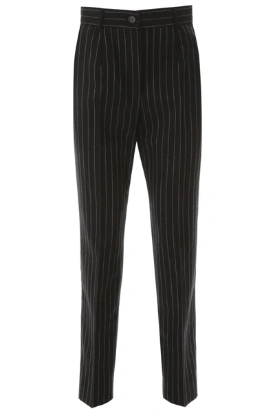 Dolce & Gabbana Pinstriped Trousers In Black,white