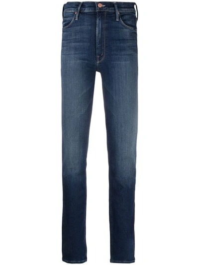 Mother High Waisted Looker Ankle Fray 5-pocket Jeans In Denim