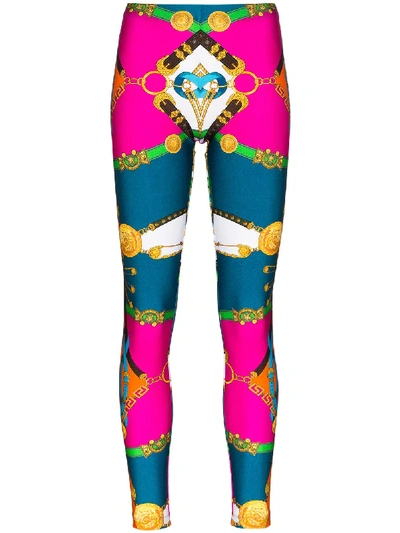 Versace Baroque Printed Leggings In Pink