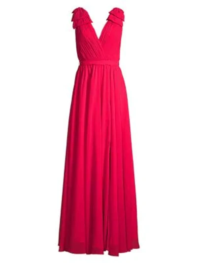 Basix Black Label Shoulder Bow Crepe Gown In Watermelon Pink